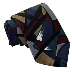 Camden Court Vintage Made in USA, Polyester Abstract Colors Blue/Maroon/Gray